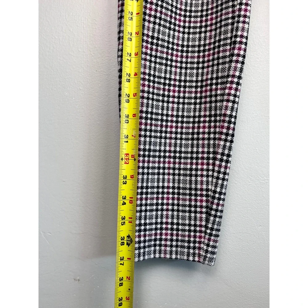 Michael Kors Womens XL Plaid Pull On Pants Pink Black White Gold Hardware Slim